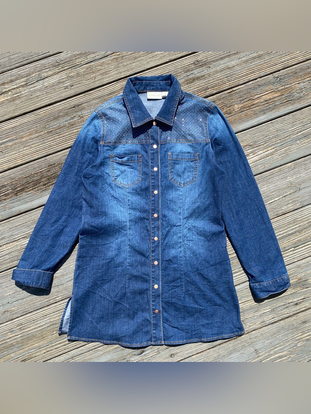 Chico's Studded Western Denim Tunic Shirt Jacket S 0